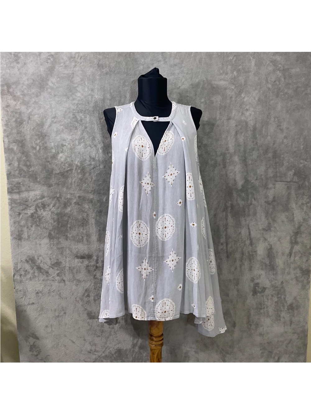 Free People Light Blue Embroidered Swing Tunic Dress Sleeveless Boho Oversized